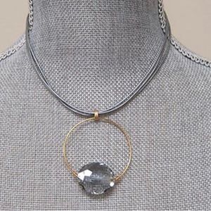 Deborah Grivas Floating Black Diamond (gray/blue) Crystal Gold Hoop-Boutique